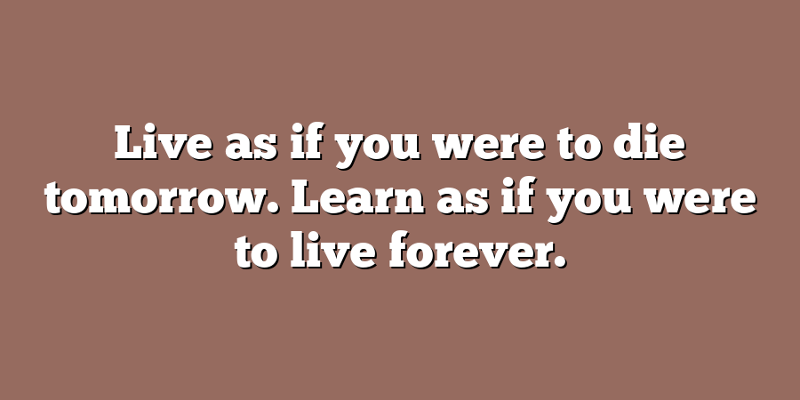 Live as if you were to die tomorrow. Learn as if you were to live forever.