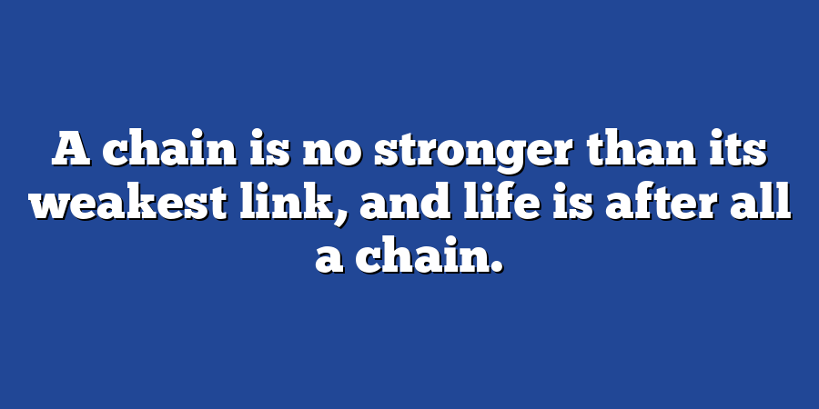 A chain is no stronger than its weakest link, and life is after all a chain.