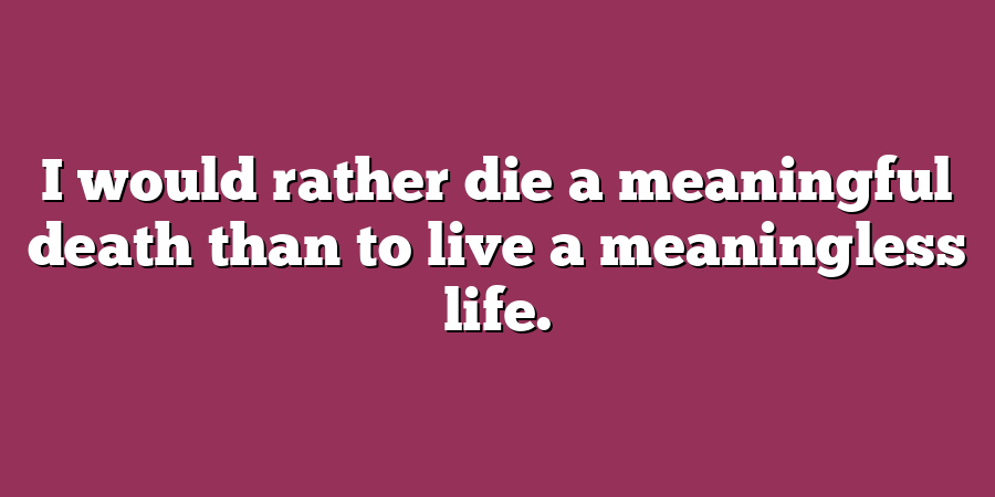 I would rather die a meaningful death than to live a meaningless life.