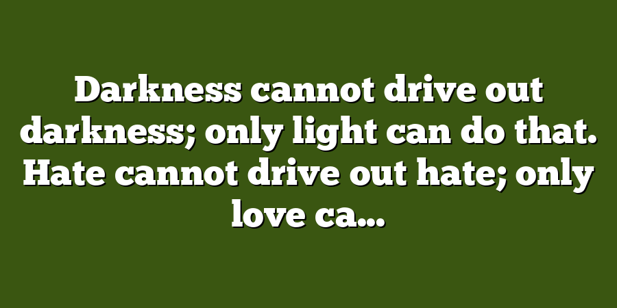 Darkness cannot drive out darkness; only light can do that. Hate cannot drive out hate; only love ca...