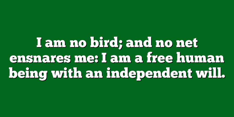 I am no bird; and no net ensnares me: I am a free human being with an independent will.