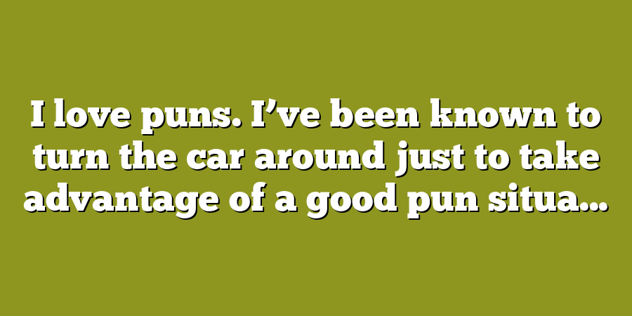 I love puns. I’ve been known to turn the car around just to take advantage of a good pun situa...