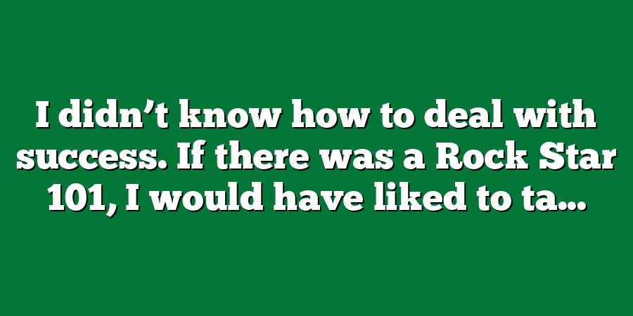 I didn’t know how to deal with success. If there was a Rock Star 101, I would have liked to ta...