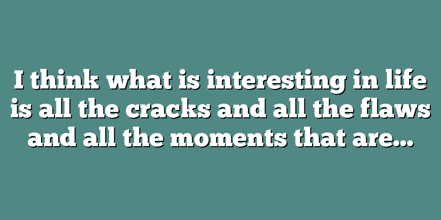 I think what is interesting in life is all the cracks and all the flaws and all the moments that are...