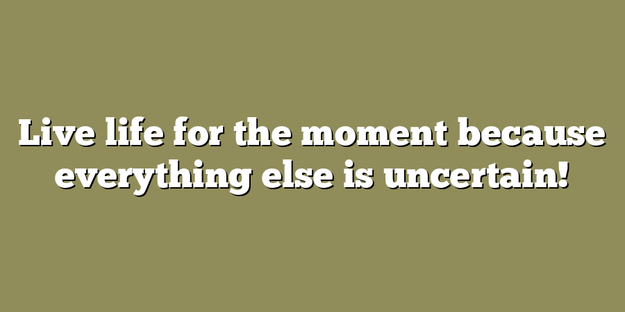 Live life for the moment because everything else is uncertain!