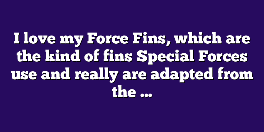 I love my Force Fins, which are the kind of fins Special Forces use and really are adapted from the ...