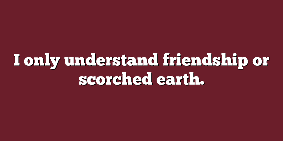 I only understand friendship or scorched earth.