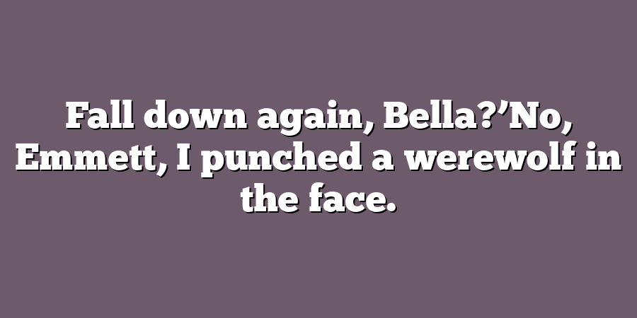 Fall down again, Bella?’No, Emmett, I punched a werewolf in the face.