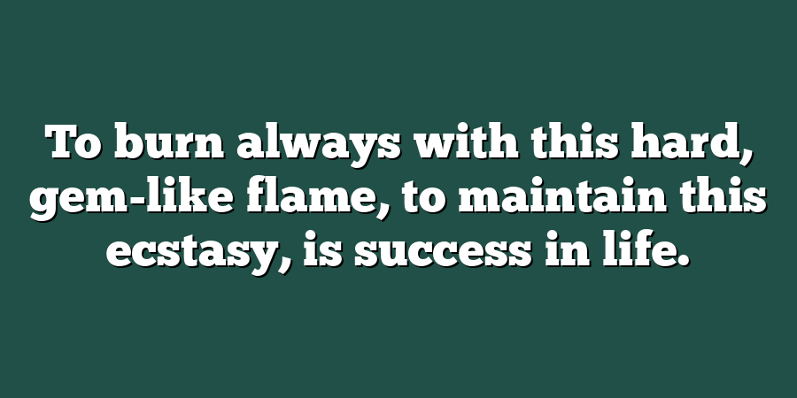 To burn always with this hard, gem-like flame, to maintain this ecstasy, is success in life.