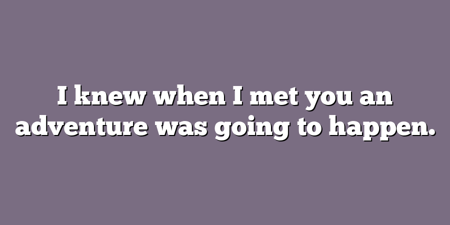 I knew when I met you an adventure was going to happen.