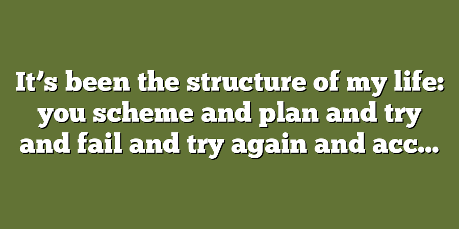 It’s been the structure of my life: you scheme and plan and try and fail and try again and acc...