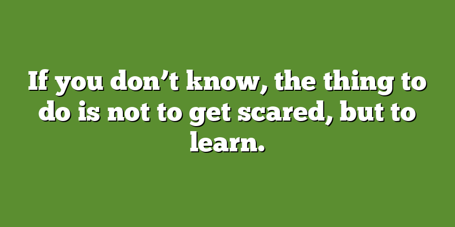 If you don’t know, the thing to do is not to get scared, but to learn.