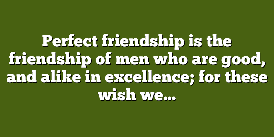 Perfect friendship is the friendship of men who are good, and alike in excellence; for these wish we...