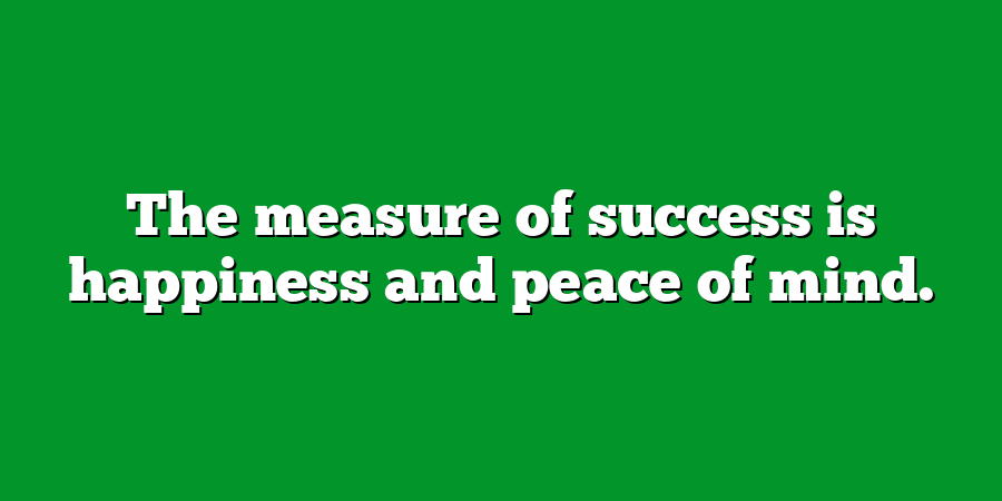 The measure of success is happiness and peace of mind.