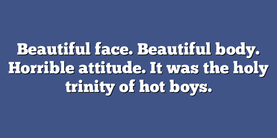 Beautiful face. Beautiful body. Horrible attitude. It was the holy trinity of hot boys.