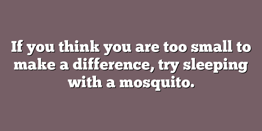 If you think you are too small to make a difference, try sleeping with a mosquito.