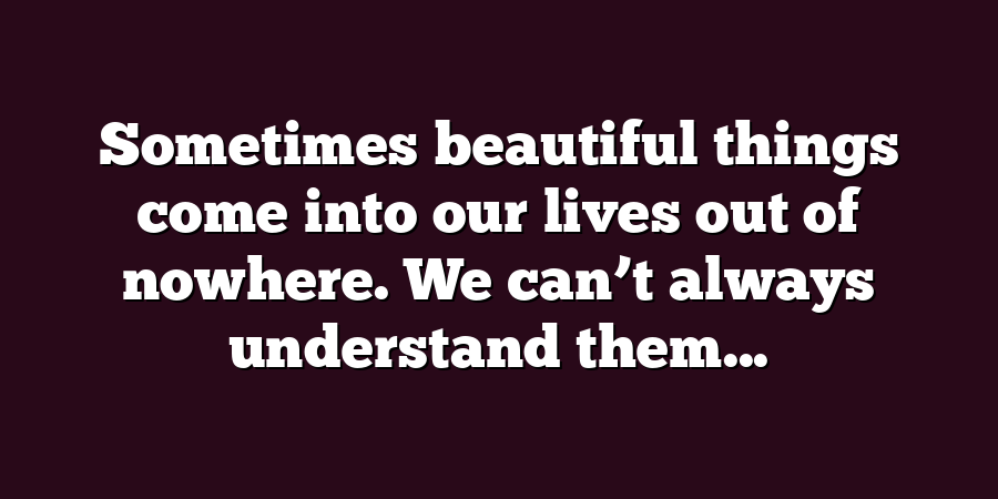 Sometimes beautiful things come into our lives out of nowhere. We can’t always understand them...