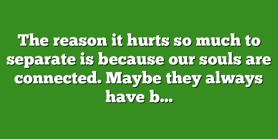 The reason it hurts so much to separate is because our souls are connected. Maybe they always have b...