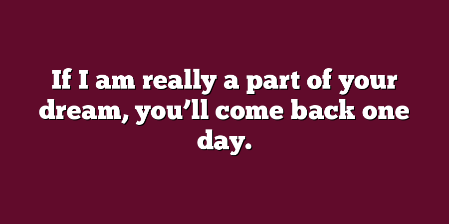 If I am really a part of your dream, you’ll come back one day.