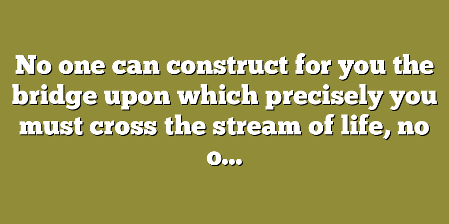 No one can construct for you the bridge upon which precisely you must cross the stream of life, no o...