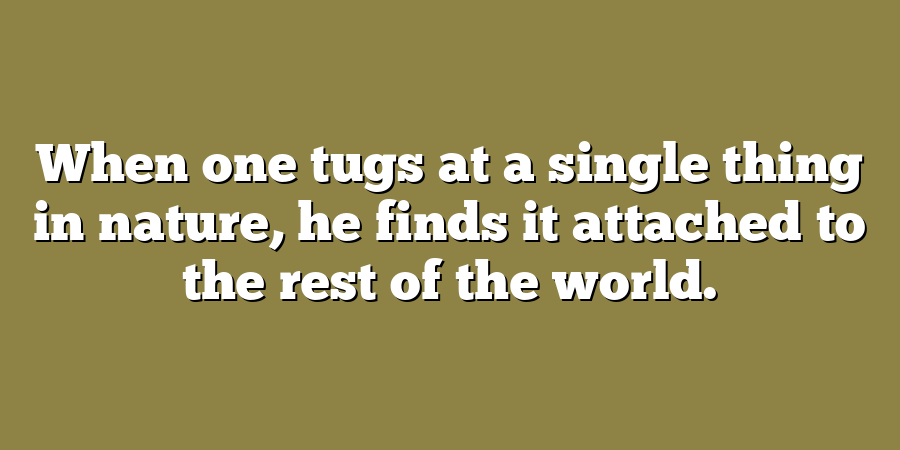 When one tugs at a single thing in nature, he finds it attached to the rest of the world.