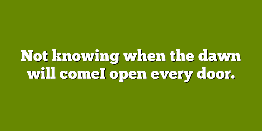 Not knowing when the dawn will comeI open every door.